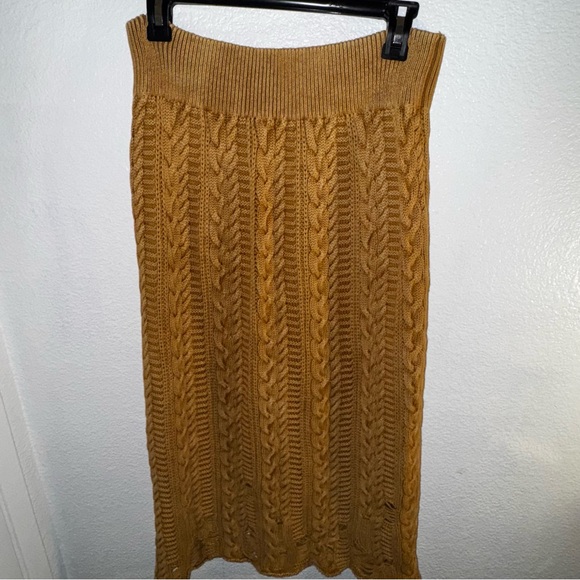 Free People mustard Margo swift knit midi skirt m - Picture 9 of 10